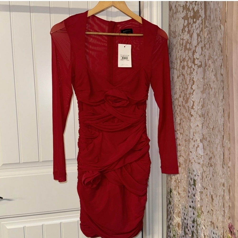 Bardot Vibrant Red Long Sleeve Dress - Picture 5 of 14